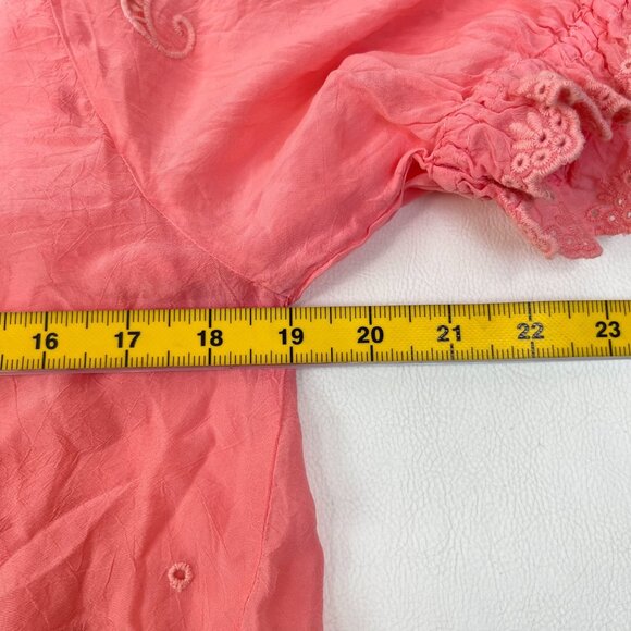 NWOT Johnny Was Floral Embroidered Ruffles Shirt Blouse Pink Size XS - Picture 10 of 13